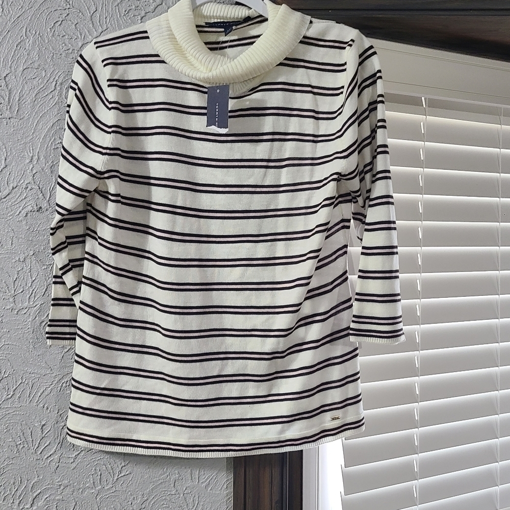 Tommy Hilfiger Striped Cowl Neck Sweater
